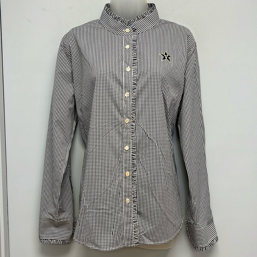 Peter Millar Vanderbilt University Embroidered Long Sleeve Gingham Blouse XL
